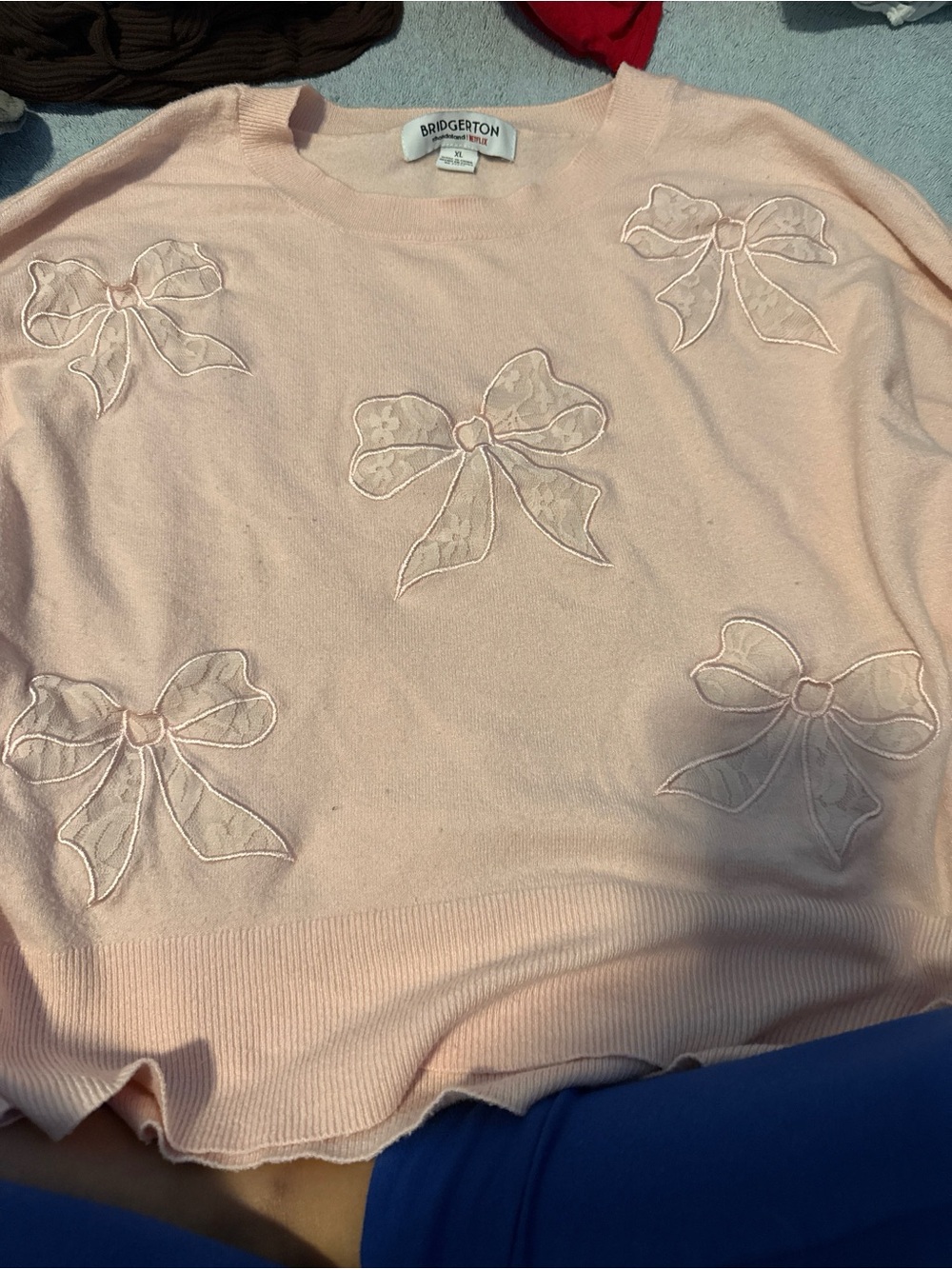 Netflix Pale Pink Bow-Appliqué Crewneck Sweater - Picture 2 of 3